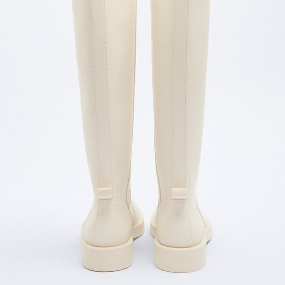 ZARA RUBBERIZED KNEE HIGH BOOTS ECRU - Picture 7 of 9